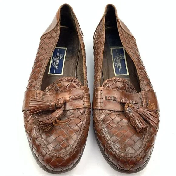 Bragano mens loafers 9.5 brown Italian leather Bragano Shoes Mens Size 9.5 Brown Woven Leather Tassel  main image 2